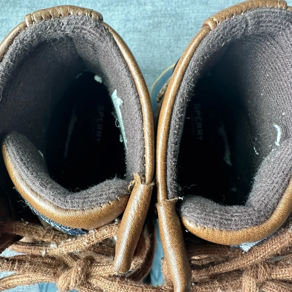 Boys Sperry Duck Boots Brown Blue Waterproof Size 12 Toddler